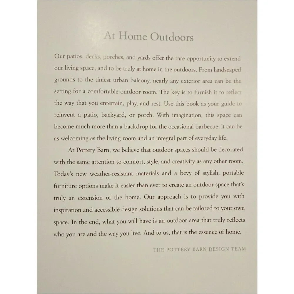 Pottery Barn Outdoor Spaces Inspirational Idea Design Photo Book